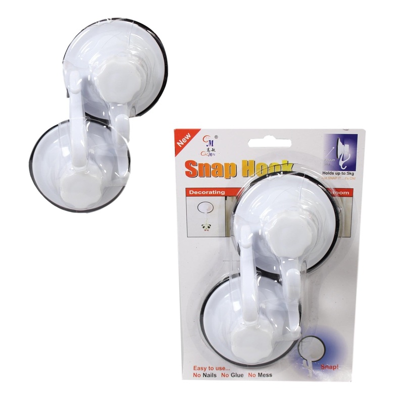 Plastic Snap On Suction Pad Sticky Wall Hook 7.5 cm Pack of 2 5639 (Parcel Rate)