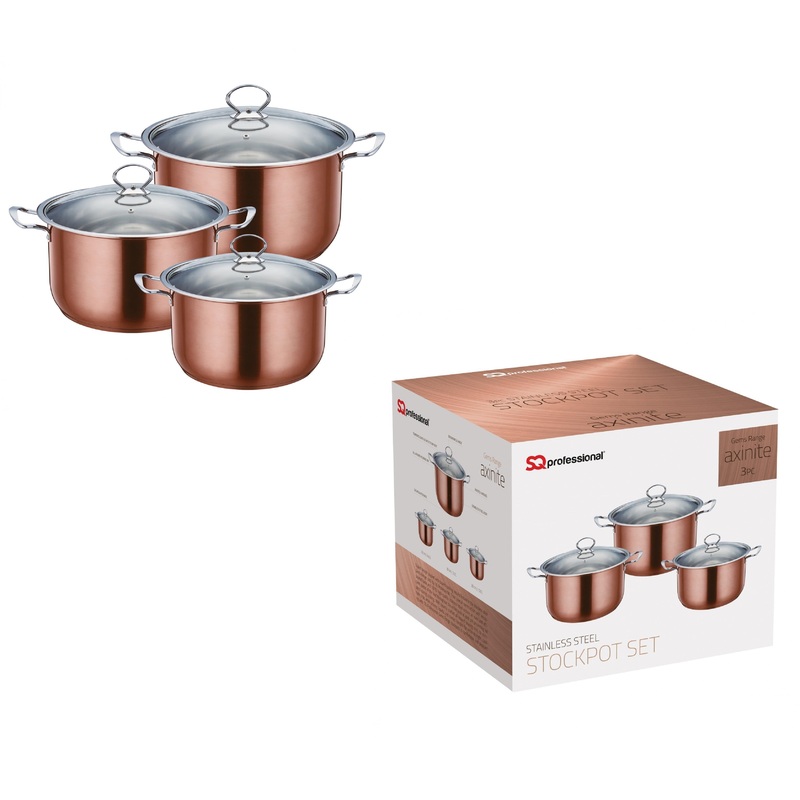 SQ Professional Stainless Steel Gems Range Axinite 3 Pcs Stock Pot P96835 (Big Parcel Rate)