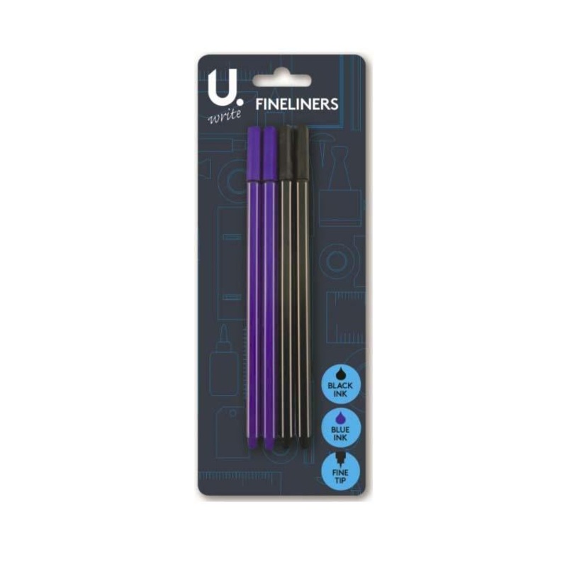 4 Pack Fineliners 2 Black 2 Blue Pens School Art And Crafts Pens P2331 (Large Letter Rate)