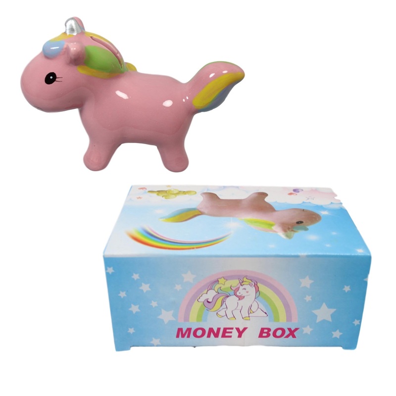 Ceramic Unicorn Money Piggy Bank 13 x 10cm Assorted Colours 5594 (Parcel Rate)