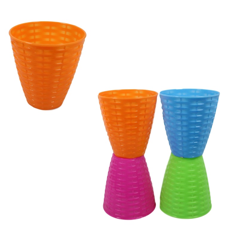 Children’s Rattan Style Party 4 Assorted Colour Cups 9cm 4 Pack  5494 (Parcel Rate)