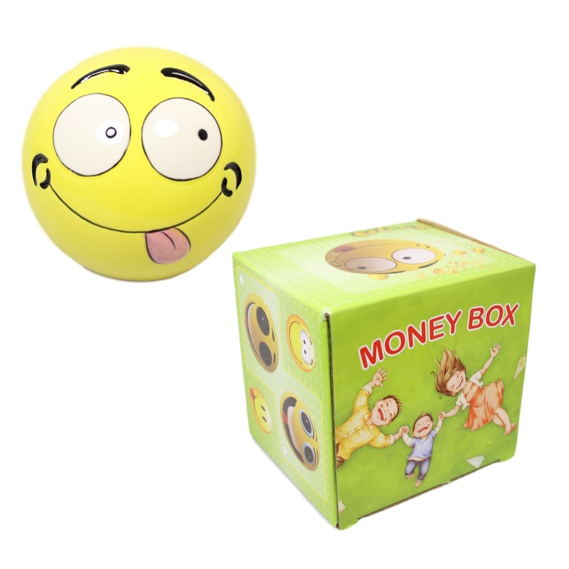 Children’s Round Yellow Smiley Face Ceramic Money Box Piggy Bank Assorted Designs 5560 (Parcel Rate)