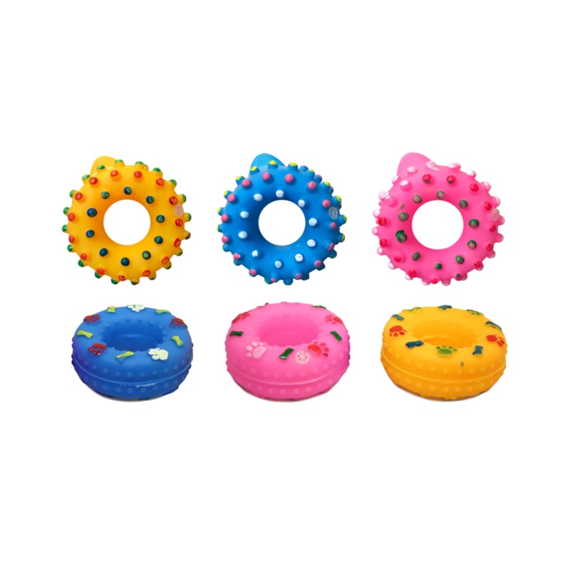 Pet Dog Toy Squeaky Donut Ring 8 x 3.5 cm Assorted Designs and Colours 5366 (Parcel Rate)
