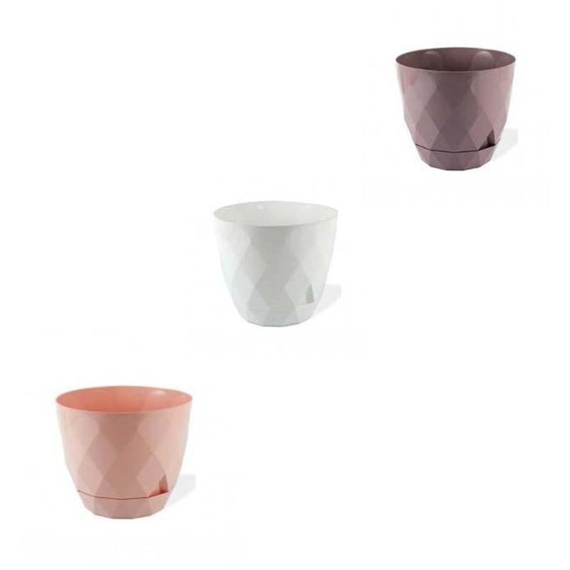 Yakamoz Diamond Style Cut Round Plastic Plant Pot No 1 11.5 x 10 cm 0.6L Assorted Colours KRS451 (Parcel Rate)