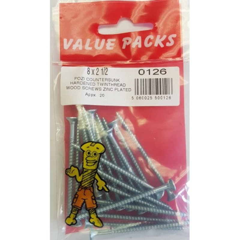 8 x 2 1/2” Pozi c/sk Twinthread Wood Screws 0126 (Parcel Rate)
