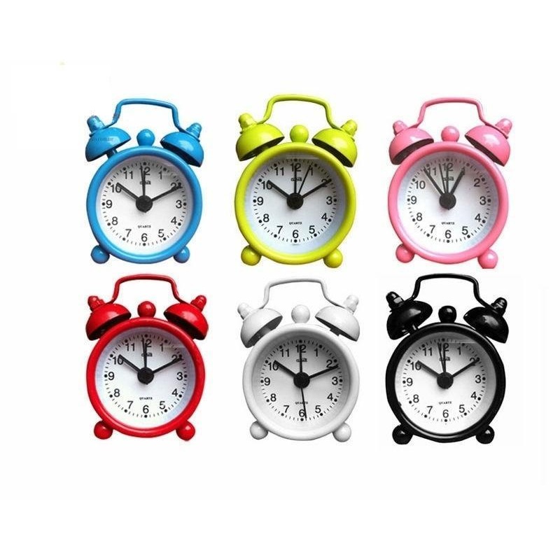 Classic Double Bell Mini Alarm Clock 5 cm Assorted Colours 0512 (Parcel Rate)