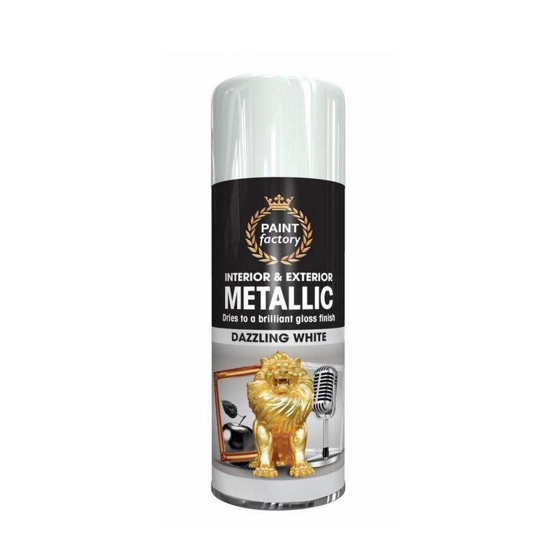 Paint Factory Metallic Interior & Exterior Spray Paint Dazzling White 200ml 9818 (Parcel Rate)