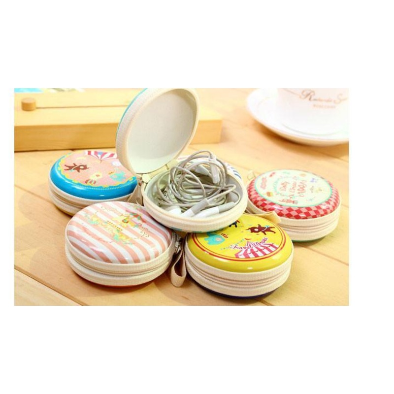Round Tin Coin Purse / Earphone Pouch Assorted Designs 4495 (Parcel Rate)