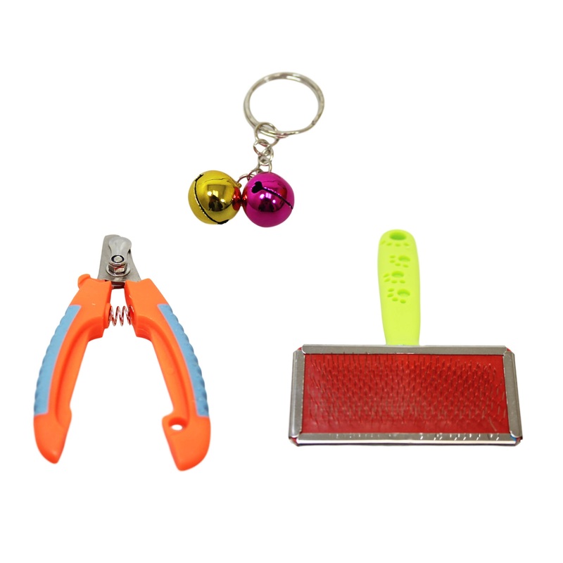Pets Grooming Accessories Set of 3 Brush Nail Cutter and Toy 3607 (Parcel Rate)