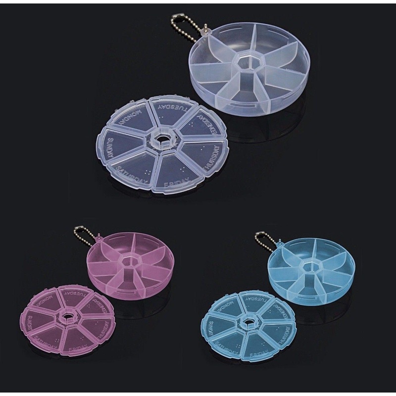 Round Plastic Pill Box Container 7 days Assorted Colours 0456 (Large Letter Rate)