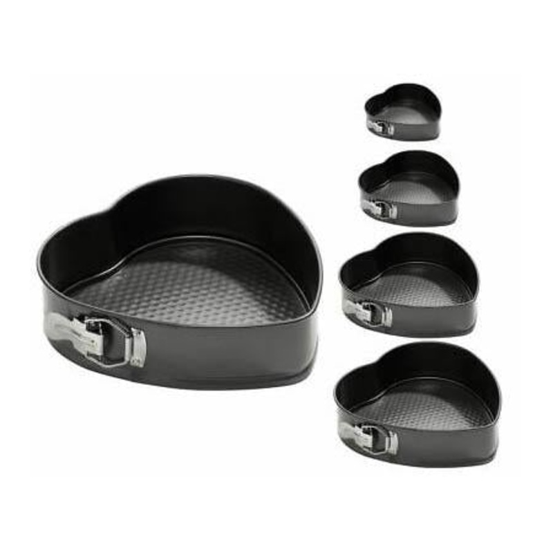 Metal Heart Shaped Springform Oven Cake Baking Tins with Loose Bottom Set of 5 3581 (Parcel Rate)