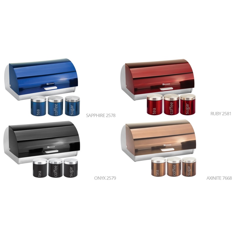 SQ Professional Gems Metal Bread Bin with 3 Canisters Assorted Colours 9895 (Big Parcel Rate)