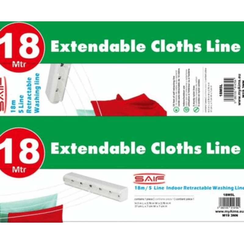 Outdoor Garden Retractable Washing Line Reel Five Line 18 Metre 37 x 7 x 7cm 18M5L / 1310 A (Parcel Rate)