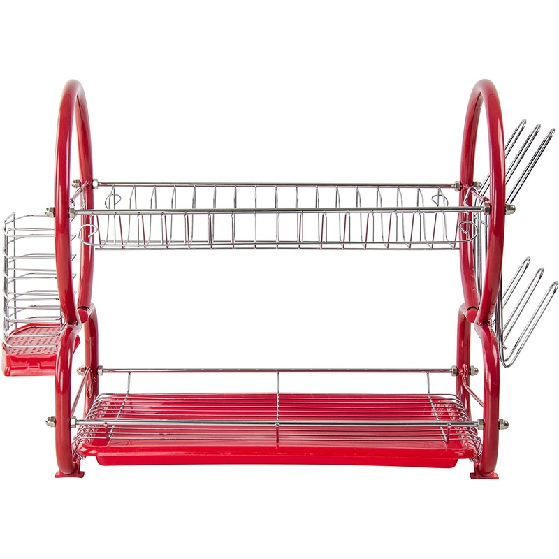 2 Tier Kitchen Dish Drainer Metal and Plastic Red 53741 (Big Parcel Rate)