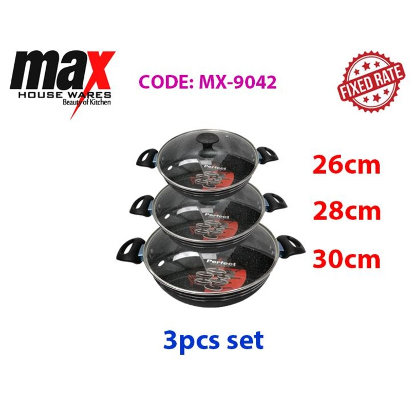 3Pc Karahi Pan Set 26 To 30 cm MX9042 (Parcel Rate)