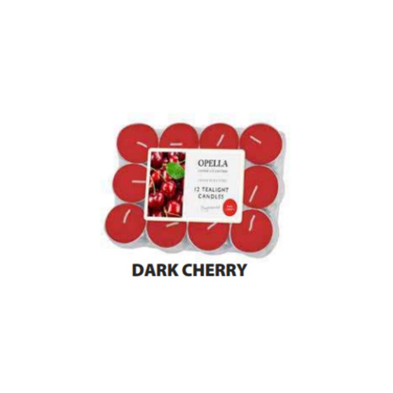 Beautifully Scented Opella Dark Cherry 12 Tealight Candles 3.5 Hour Burn Time CD001DC (Parcel Rate)