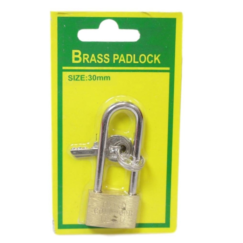 Brass Long Padlock Diy Home Suitcase Gold Door Padlock With 2 Keys 30mm 5187 (Parcel Rate)