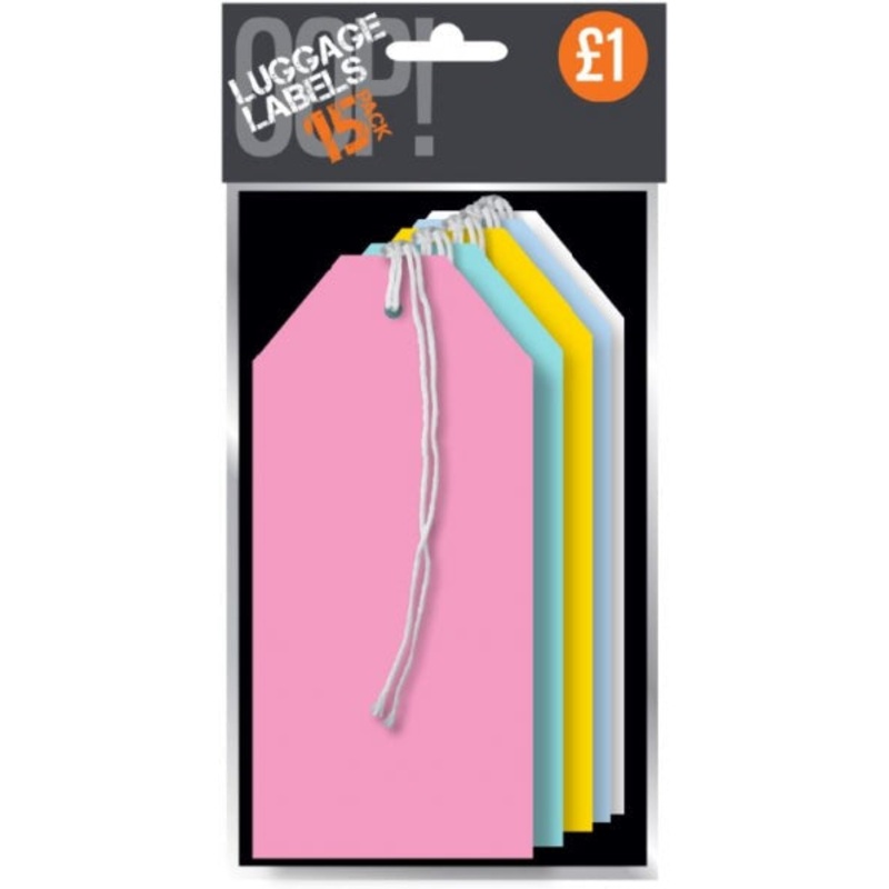 OOP! Paper Luggage Tags Pack of 15 Assorted Colours A2458 (Parcel Rate)