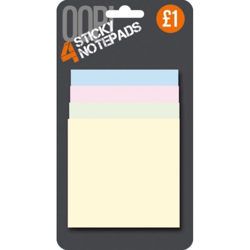 OOP! Sticky Notes 4 Assorted Colours 4 x 35pk A2425 (Parcel Rate)