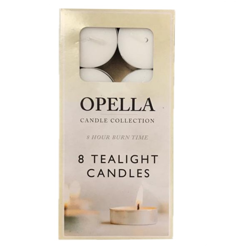 Opella White Tealight Candles Box of 8 CD003 / OW2 (Parcel Rate)