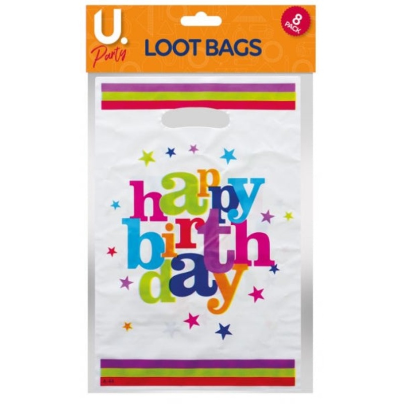 Plastic Happy Birthday Party Gift Loot Bags Pack of 6 P2763 (Large Letter Rate)
