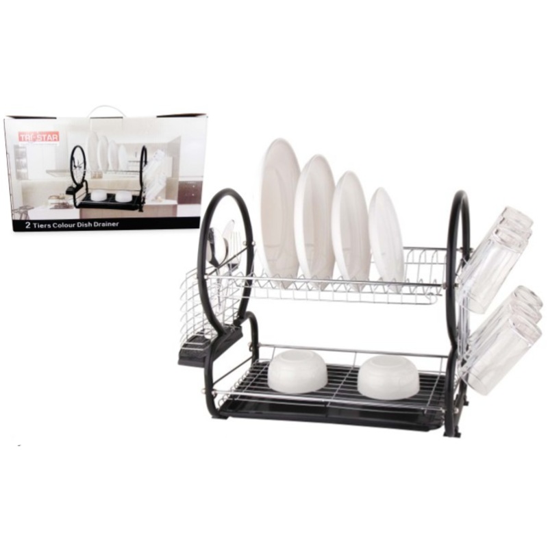 Tristar 2 Tier Dish Drainer Cutlery Rack with Drip Tray Black 53742 / D003 (Big Parcel Rate)