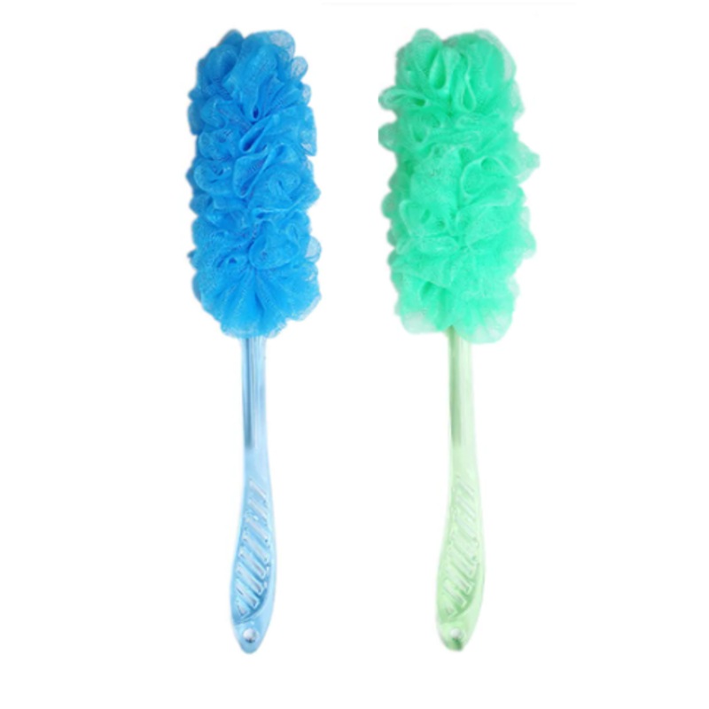 Bathroom Bath Shower Mesh Puff Brush with Handle 40 cm Assorted Colours 7002 (Parcel Rate)