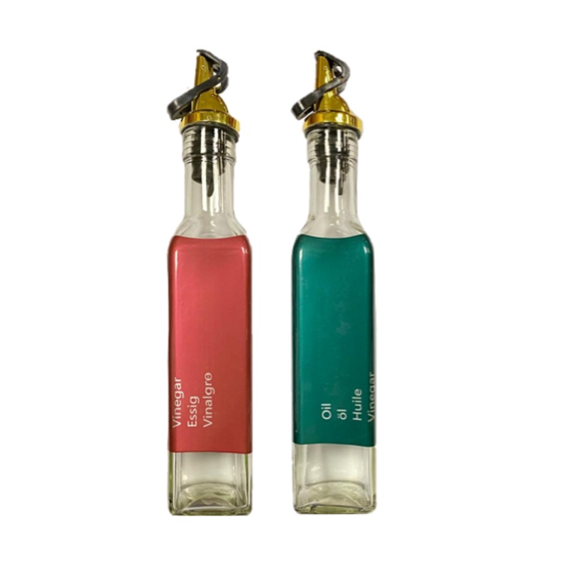 Clear Glass Oil and Vinegar Bottle with Coloured Label 250ml Assorted Colours 6812 (Parcel Rate)
