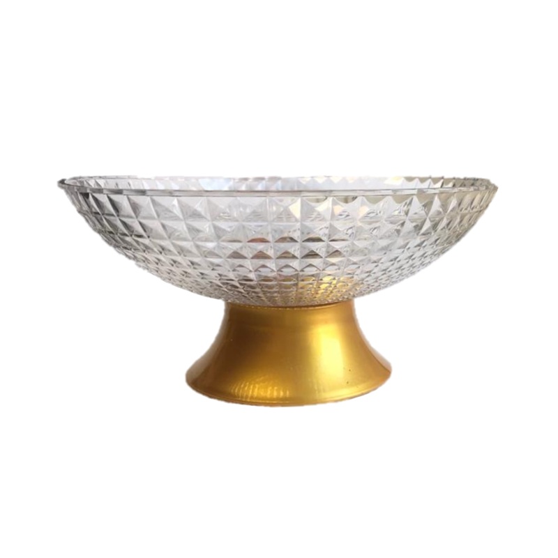Clear Plastic Fruit Bowl with Stand Diamond Cushion Pattern 19 x 10 cm 6843 (Parcel Rate)