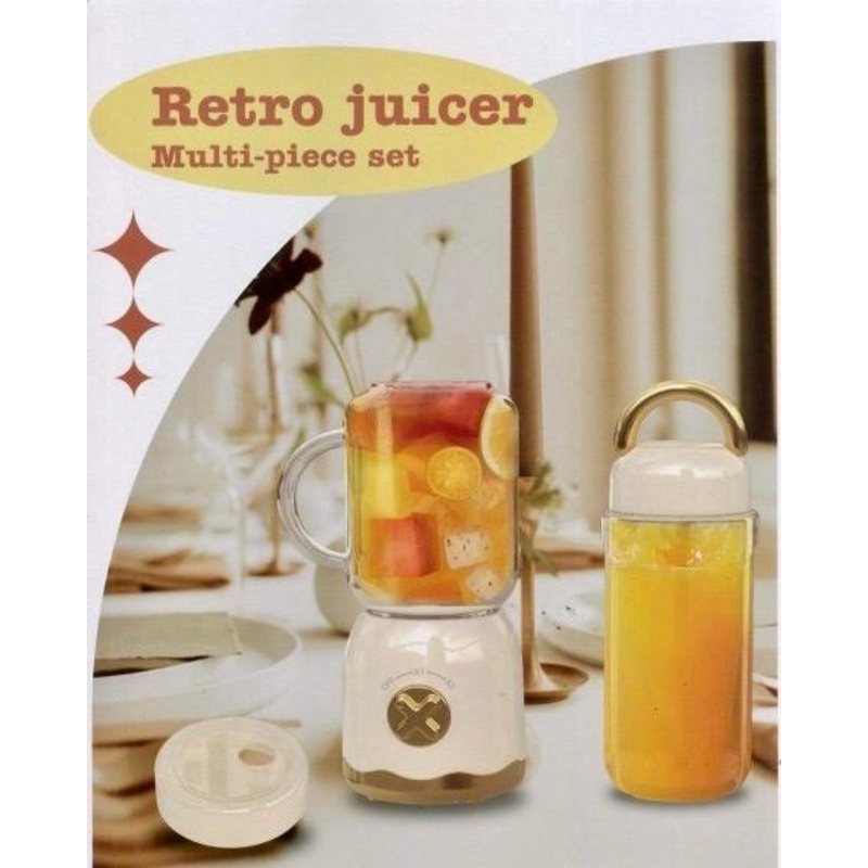 Mini Electric Plastic Retro Style Kitchen Juice Blender with Bottle 500ml Assorted Colours 7885 (Parcel Rate)
