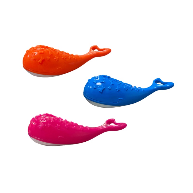 Pet Dog Whale Shaped Squeaky Toy with Stars and Dog Bone Design 12 cm Assorted Colours 6724 (Parcel Rate)
