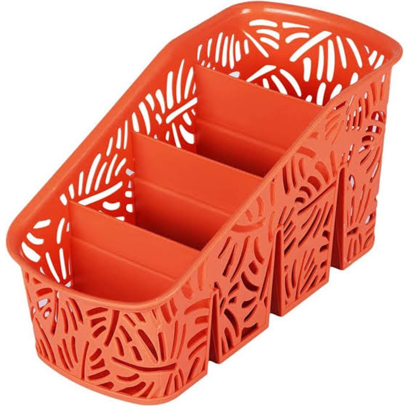 Plastic Kitchen Cutlery Holder Rack Drainer 18 x 10 cm Hollow Leaf Pattern Assorted Colours 6804 (Parcel Rate)