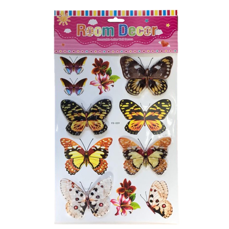 Room Decor 3D Effect Wall Stickers 44 x 25 cm Assorted Designs and Colours 7127 (Parcel Rate)
