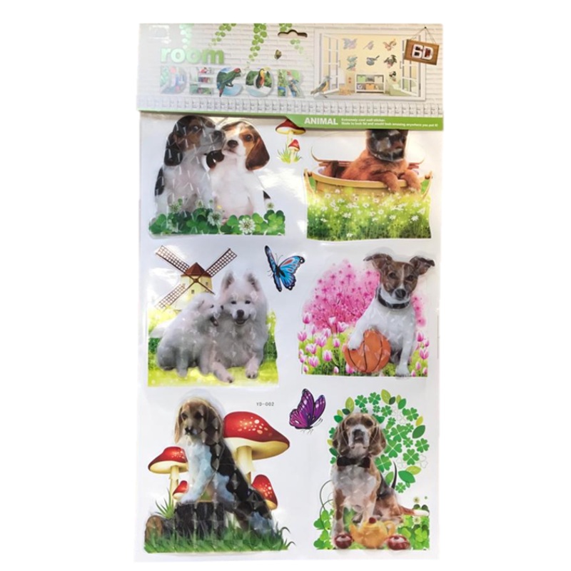 Room Decor 3D Effect Wall Stickers Animal Pets Design 60 x 34 cm Assorted Designs and Colours 7131 (Parcel Rate)