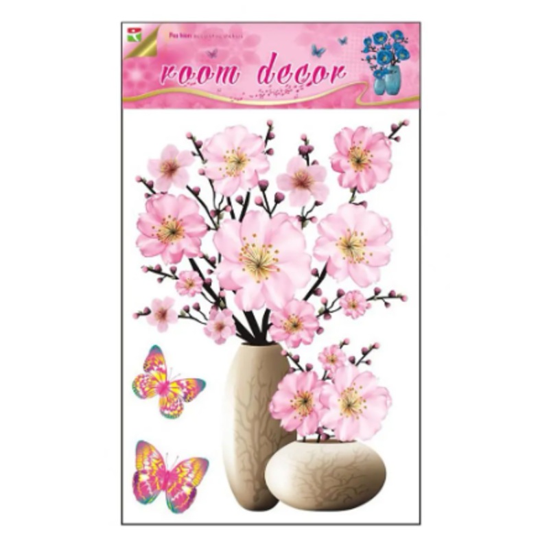 Room Decor 3D Effect Wall Stickers Flowers Vase Design 49 x 30 cm Assorted Designs and Colours 7126 (Parcel Rate)