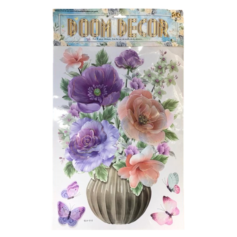 Room Decor 3D Effect Wall Stickers Flowers Vase Design 60 x 35 cm Assorted Designs and Colours 7125 (Parcel Rate)