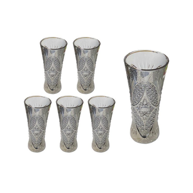 Small Half Pint Decorated Drinking Glass 15 x 7 cm Set of 6 Black Grey 7058 (Parcel Plus Rate)
