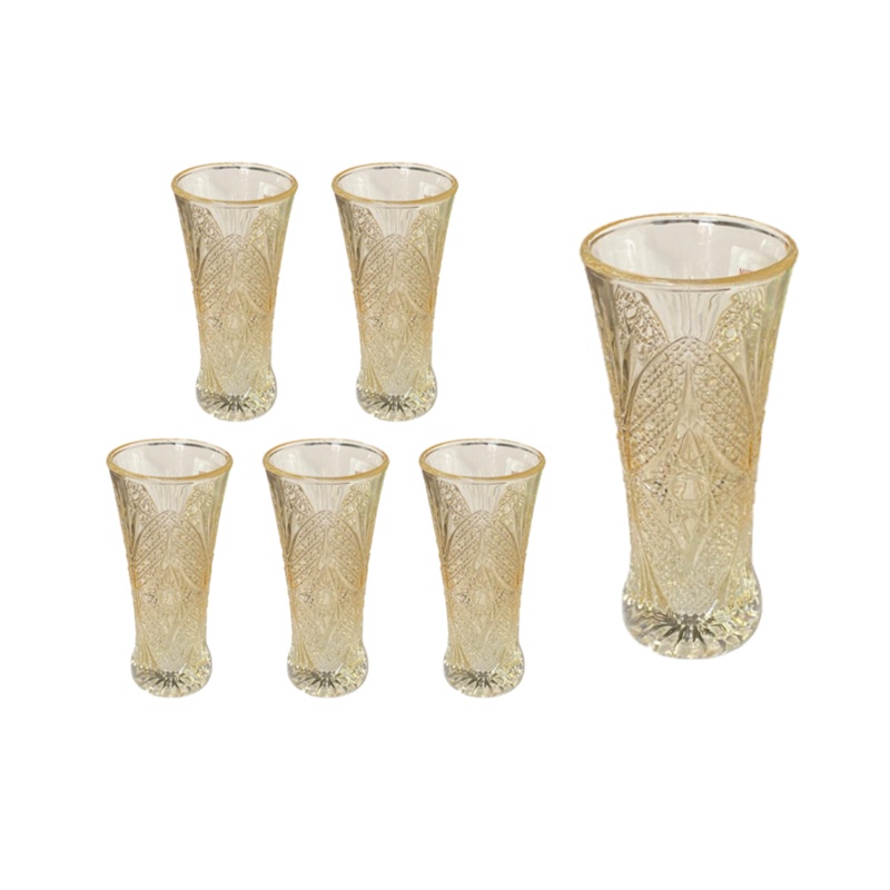 Small Half Pint Decorated Drinking Glass 15 x 7 cm Set of 6 Yellow Rose Gold 7057 (Parcel Plus Rate)