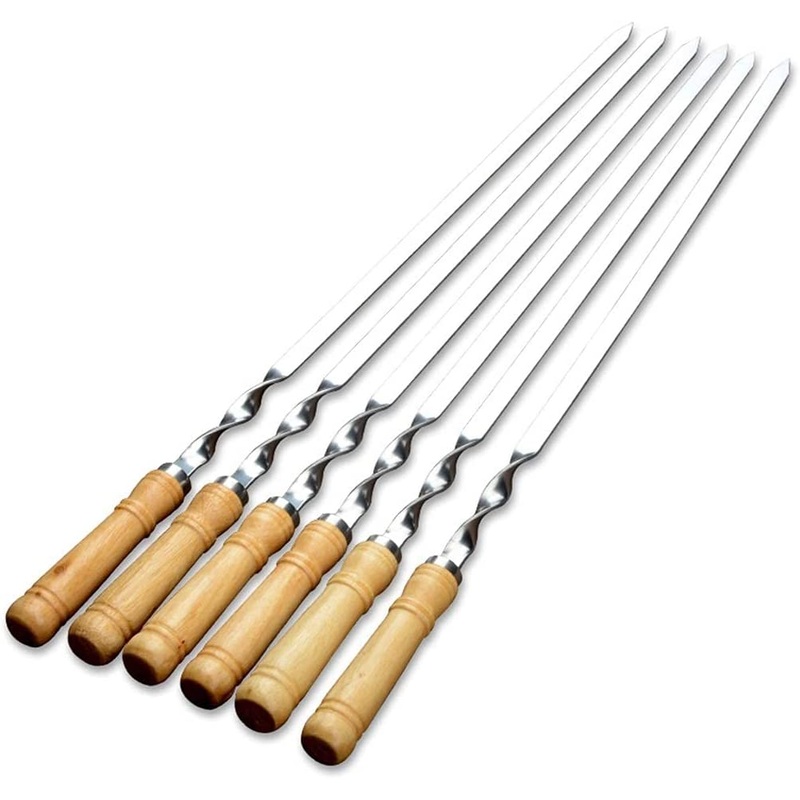 Twisted Metal BBQ Kebab Skewer Sticks 6pcs 46 cm Wooden Handle 7020 A (Parcel Rate)