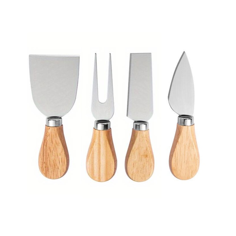 Metal Cheese Knife Cutter Slicer Set 12 cm Pack of 4 Wooden Handle 7215 (Parcel Rate)