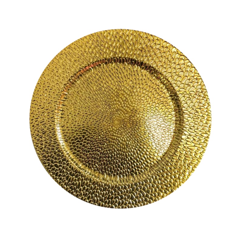 Plastic Round Serving Tray Platter Textured Design 33 cm Gold 6823 (Parcel Rate)