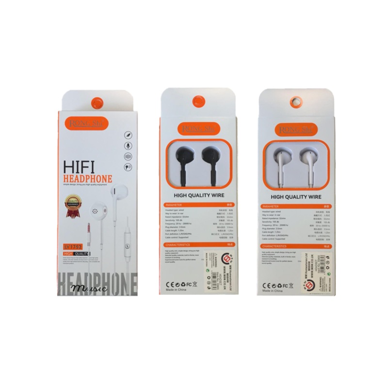 Rongshi Wired Headphones / Earphones LY1752 1.25m Assorted Colours 6965 (Parcel Rate)