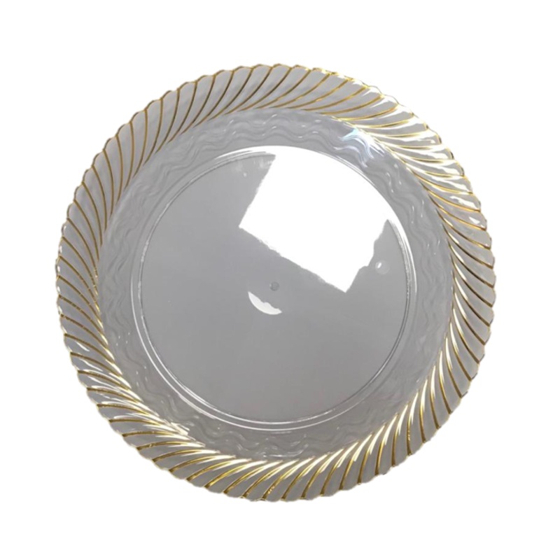 Round Transparent Plastic Serving Tray with Golden Rim 35 cm 7179 (Parcel Rate)