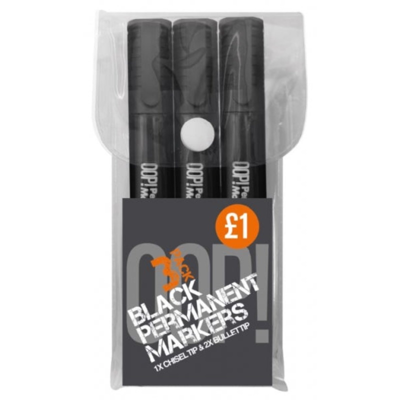 OOP! Black Permanent Markers Pack of 3 A2410 (Parcel Rate)