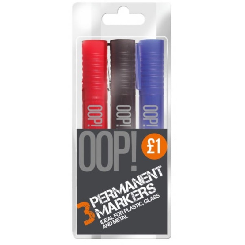 OOP! Permanent Markers Pack of 3 Assorted Colours A2413 (Parcel Rate)