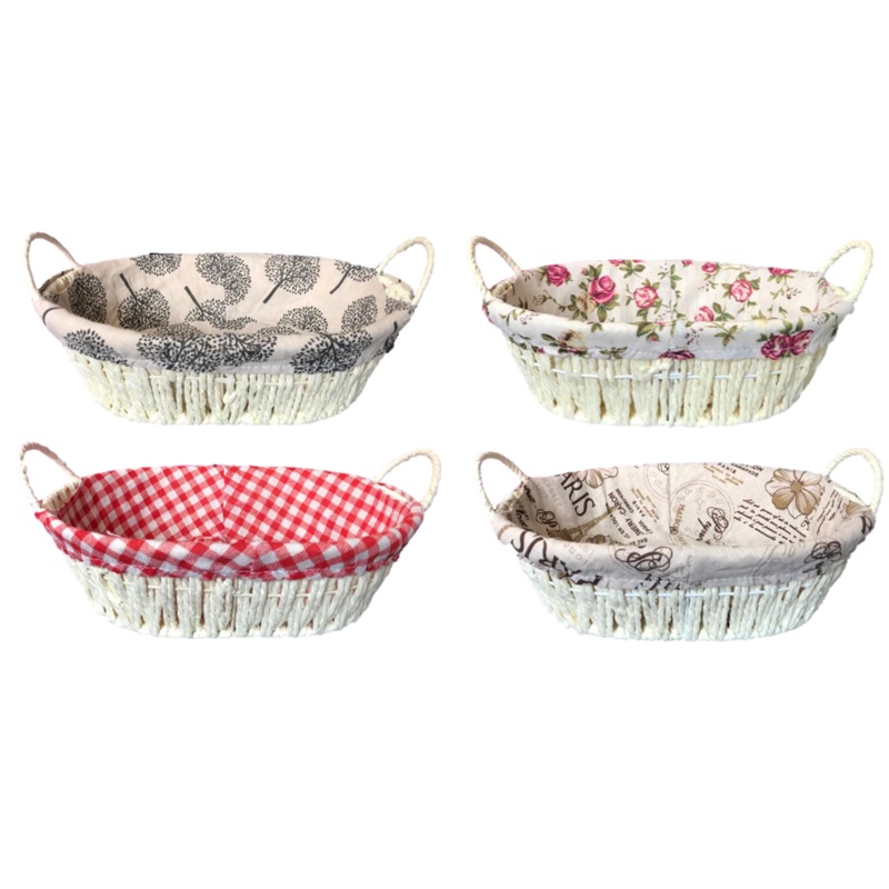 Oval Bread Gift Basket with Handles and Cloth 20 x 27 cm Assorted Designs 7362 (Parcel Rate)