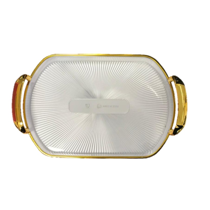 Oval Transparent Plastic Serving Tray with Gold Rim and Handles 22 x 32 cm 7356 (Parcel Rate)