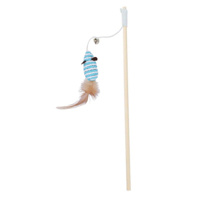 Pet Cat Tease Toy Wooden Stick with Mouse 40 cm Assorted Colours 7378 (Parcel Rate)