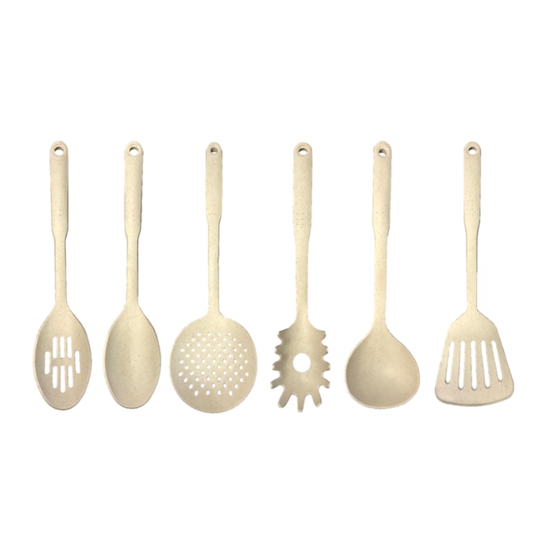 Plastic Assorted Kitchen Cooking Utensils Speckled Cream 30 cm Set of 6 7170 (Parcel Rate)