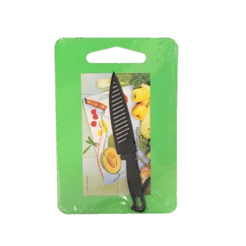 Plastic Chopping Board with Knife 26 x 18 cm Assorted Colours 6882 (Parcel Rate)